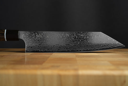 SEKI KANETSUGU ZUIUN SG2 DAMASCUS KIRITSUKE GYUTO 210 / KUROISHIME SAYA & WOODEN BOX